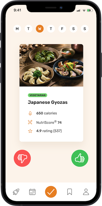 meal selection screen